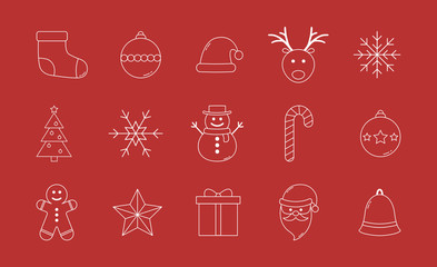 Various kinds of Christmas icons on red background. Vector