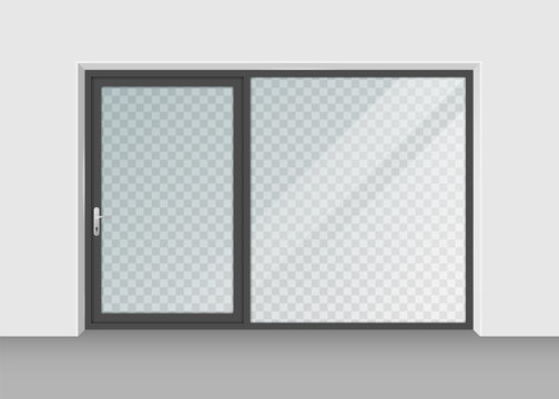 Door With Transparent Glass Isolated On Background. Vector Illustration.