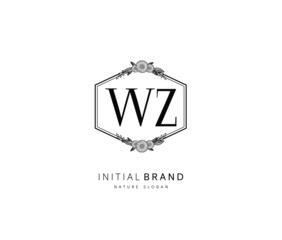 W Z WZ  Beauty vector initial logo, handwriting logo of initial signature, wedding, fashion, jewerly, boutique, floral and botanical with creative template for any company or business.