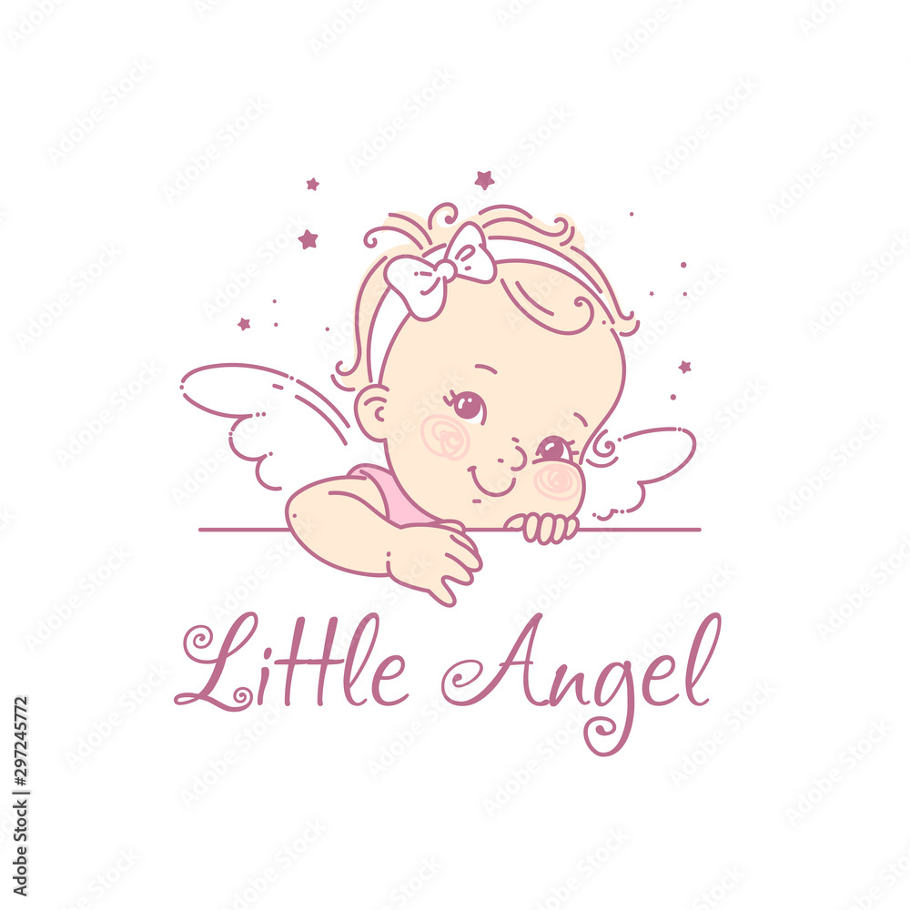 Wall mural baby girl as princess. logo for baby product.