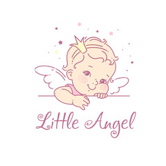 Baby girl as princess. Logo for baby product. 