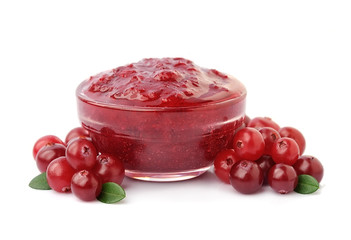 Sweet cranberries with jam isolated.