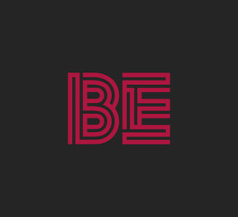 Obraz premium Initial two letter red line shape logo on black vector BE