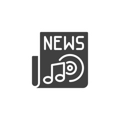 Music news headline vector icon. filled flat sign for mobile concept and web design. Media newspaper glyph icon. Symbol, logo illustration. Vector graphics