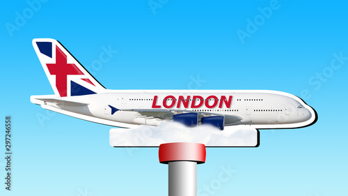 Modern Airplane Sign In United Kingdom Uk Flag Colors With London