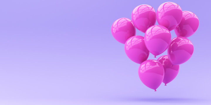 Pink balloons on a blue background. 3d render illustration.