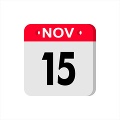 November 16 - Calendar Icon. Calendar Icon with shadow. Flat style. Date, day and month. Reminder. Vector illustration. Organizer application, app symbol. Ui. User interface sign.