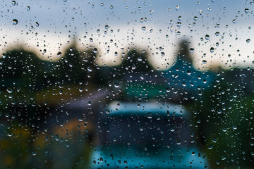 raindrops on the window glass close-up