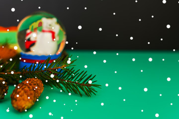Snow globe and snowflakes. Christmas paraphernalia