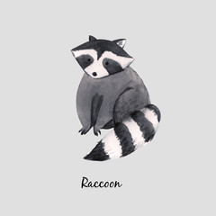 Cute vector watercolor baby raccoon illustration for children print