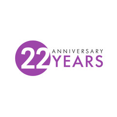 22 nd anniversary numbers. 22 years old colored logotype. Age congrats. Isolated abstract graphic design template. White digits in bubble. Up to 22% off discount. Congratulation idea.