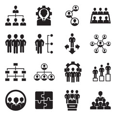 Organization Icons. Black Flat Design. Vector Illustration.