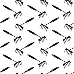 Rake Icon Seamless Pattern, Leaf Rake Icon