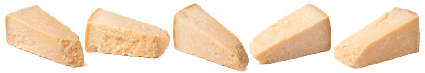 Blocks of parmigiano cheese set isolated on white background