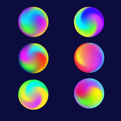 a set of six variants of bright gradients in the form of a ball. neon colors.  		vector illustration. EPS 10.