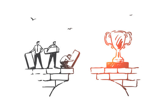 Teamwork, partnership and achieving goals concept sketch. Hand drawn isolated vector