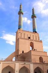 Fototapeta na wymiar Main entrance and minarets of Grand Jame Mosque, Yazd, Iran