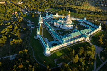 Panorama of the Voskresensky New Jerusalem stauropegial monastery in town Istra, view from above. Moscow region. Russia