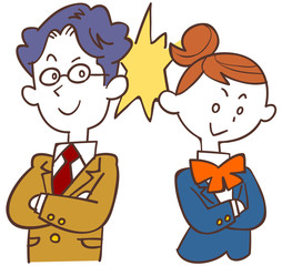 腕組みしてお互いを見る男女の学生