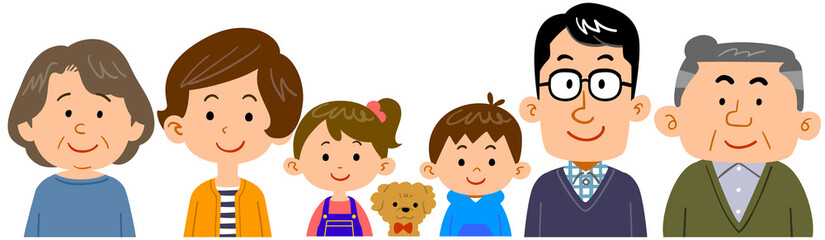 三世代家族の上半身のイラスト