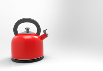 3d rendering. Red metal kettle teapot on gray background.