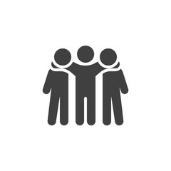 Three friend standing vector icon. Brotherhood filled flat sign for mobile concept and web design. People friendship glyph icon. Symbol, logo illustration. Vector graphics