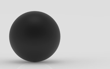 3d rendering. black metal sphere ball on gray background.