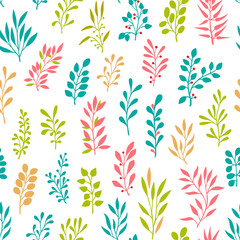 Vector Cute Seamless Branch Pattern on White Background.