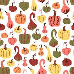 Autumn Seamless Vector Pattern Illustration with Pumpkins. Seamless Vector Background.