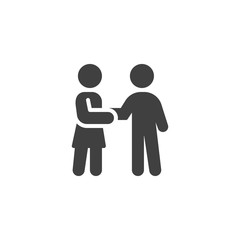Couple handshake vector icon. Man and woman greeting filled flat sign for mobile concept and web design. People relationship glyph icon. Symbol, logo illustration. Vector graphics