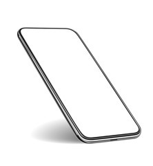 phone mockup. New modern black frameless smartphone mockup with white screen Isolated on white background.