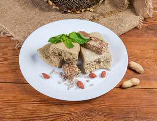 Sunflower halva with different addition, mint, sunflower seeds, peanuts
