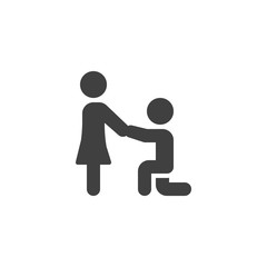 Man makes marriage proposal vector icon. filled flat sign for mobile concept and web design. Guy on knees proposing girl glyph icon. Symbol, logo illustration. Vector graphics
