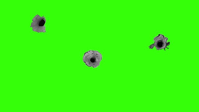 Three realistic bullet holes lay on top of a green screen making it possible for you to customize it with your own picture or video as the background.