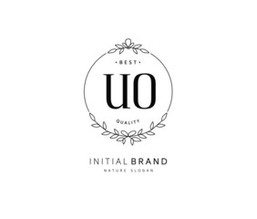 U O UO Beauty vector initial logo, handwriting logo of initial signature, wedding, fashion, jewerly, boutique, floral and botanical with creative template for any company or business.