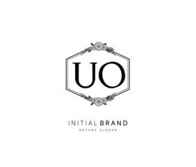U O UO Beauty vector initial logo, handwriting logo of initial signature, wedding, fashion, jewerly, boutique, floral and botanical with creative template for any company or business.
