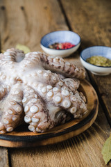 Fototapeta na wymiar Raw octopus before cooking with spices