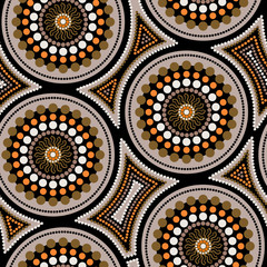 Australian aboriginal seamless vector pattern with dotted circles and crooked squares