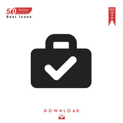 black briefcase-with-check-mark icon vector isolated on white background. Graphic design, material design, 2019 year best selling icons, mobile application, UI / UX design, EPS 10 format vector