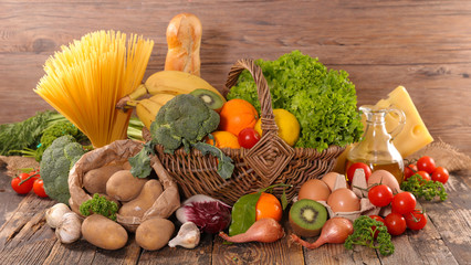composition with fruit, vegetable, dairy product,pasta .. groceries