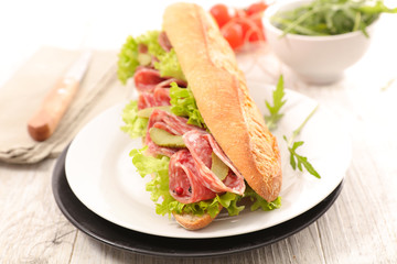 sandwich with salami and lettuce