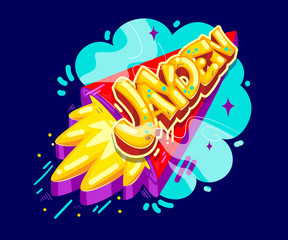 Jayden cartoon name graffiti style on the rocket start. Vector color kids boy illustration