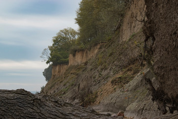 Nature background.  Steep coastal cliffs. Sand and clay rocks.