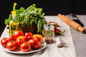 Cooking concept. Traditional ingredients for cooking Italian pasta. Close-up.