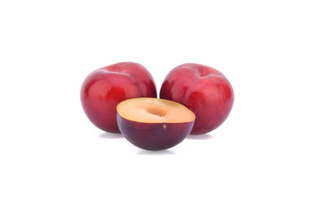 red cherry plum isolated on white background