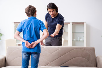 Obraz premium Concept of underage smoking with young boy and family