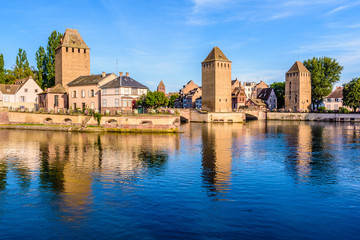 Fototapeta premium The Ponts Couverts (covered bridges) is a medieval set of bridges and defensive towers over the river Ill located at the entrance of the Petite France historic quarter in Strasbourg, France.