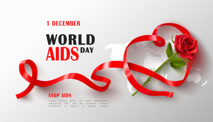 World AIDS day banner with red ribbon.Stop Aids. Awareness.Vector illustration