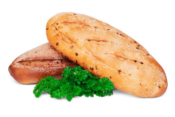Two loaf of fresh healthy bread and parsley