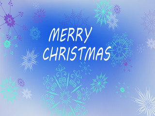 Fototapeta na wymiar Christmas light blue composition with a set of randomly drawn wonderful snowflakes